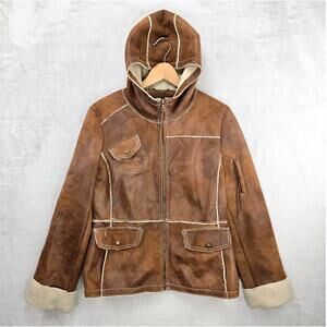 Vintage Guess Jacket Womens Large Faux Suede Sherpa Leather Patchwork Rare